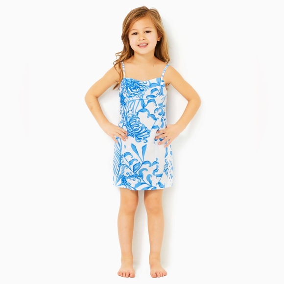 Girls Mini Shelli Dress Resort White Glisten In The Sun Blue Size 8 - Picture 1 of 13